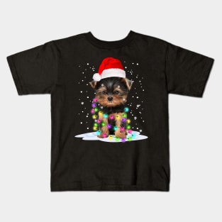 Yorkshire Terrier Dog Light Christmas Kids T-Shirt